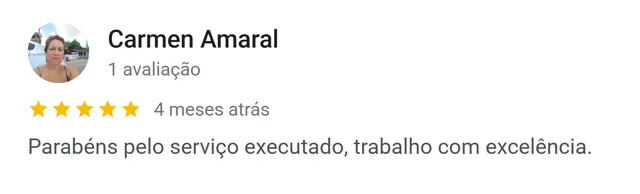 Avaliação de Carmen Amaral no Google: serviço executado com excelência