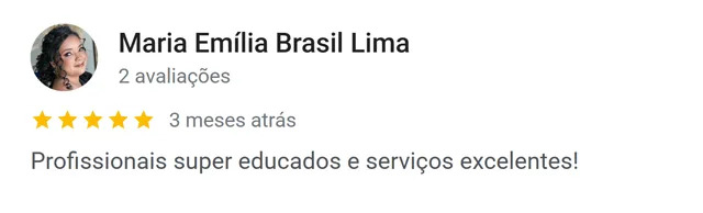 Avaliação de Maria Emília Brasil Lima no Google: profissionais super educados e serviços excelentes